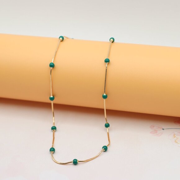 "Rose Gold Necklace with Green Beads, XPNL0132 - Picture 2 of 12